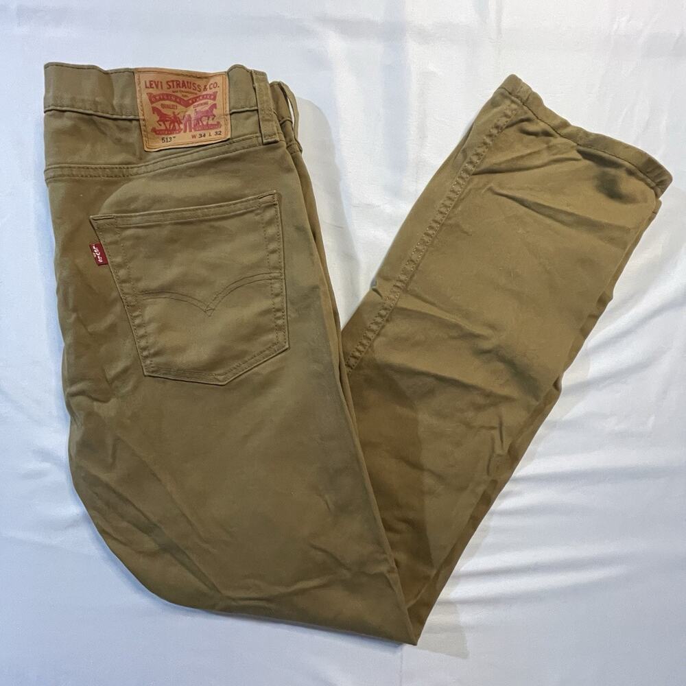 Levi’s 513 Slim Straight Men’s Pants 34x32 Caraway Tan Khaki Style 08513-0424